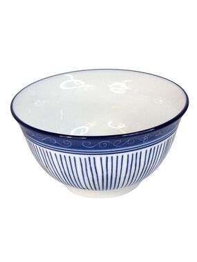 Pier 1 Blue White Hand painted Salad, Cereal Serving Bowl 5" Mint Condition.